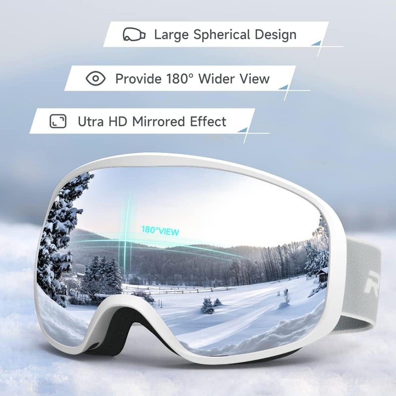 RIOROO Ski Goggles Snowboard Goggles for Men Women Adults Youth,Over Glasses OTG/100% UV Protection/Anti-fog/Wide Vision - Image 3